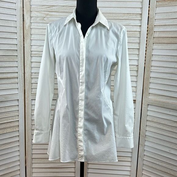 Lafayette 148 White Stretch Fit and Flare Shirt Blouse 8 - Picture 1 of 10